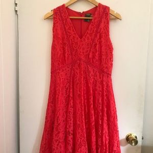Coral v-neck embroidered midi dress